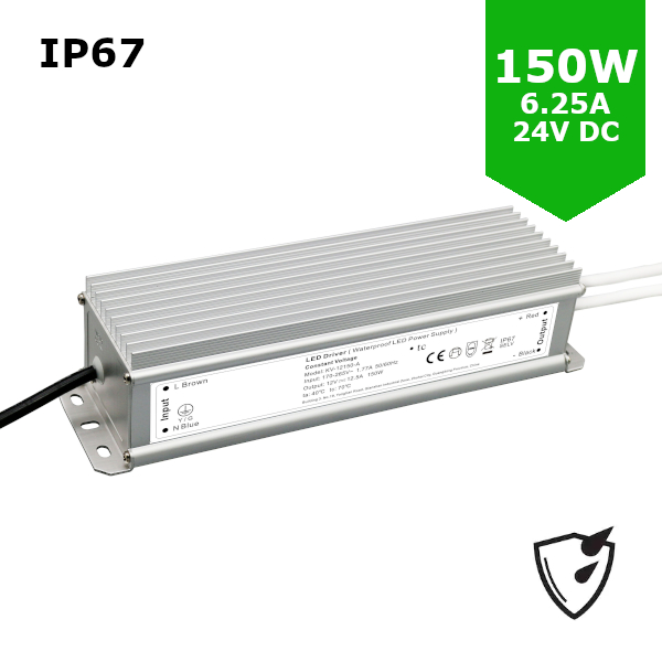 150W 24V DC LED Driver / LED Power Supply / LED Transformer - 6.25Amp 6.25A Constant Voltage LED Power Supply - IP67